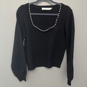 ASTR The Label Women’s Black Square Neck Pearl Lined Holiday Party Small Xmas